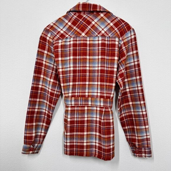 Vintage Wrangler Women's Plaid Flannel Belted Waist Length‎ Shacket Shirt Coat M - Picture 2 of 6